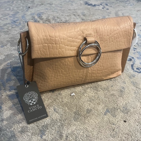 Vince Camuto Camel Leather Clutch with Silver Accents - Picture 1 of 8